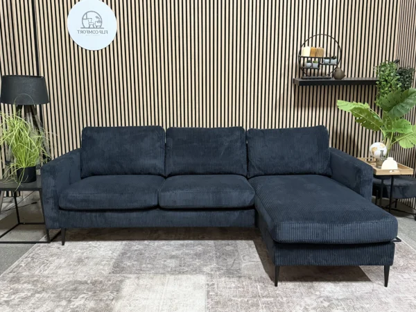Nieuwe zwarte ribstof hoekbank! 245x150